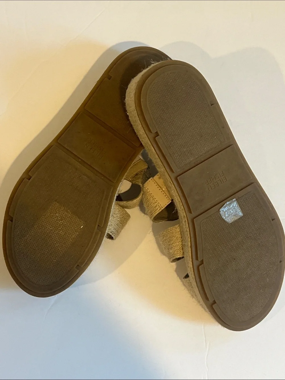 Eileen Fisher Beige Jute Triple-Strap Platform Slides
